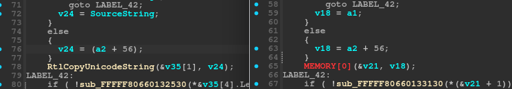 Code after and before IAT restoration